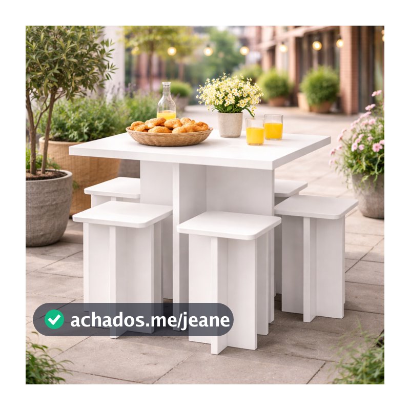 Mesa de Jantar Compacta com 4 Bancos - Kitnet Studio Casa Apartamento Cozinha Área Lazer Restaurante