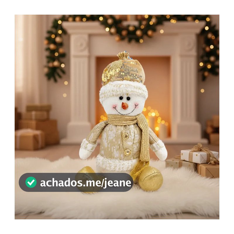 Enfeite Boneco Boneco De Neve Sentado Ouro Claro 33cm Decoração Natal