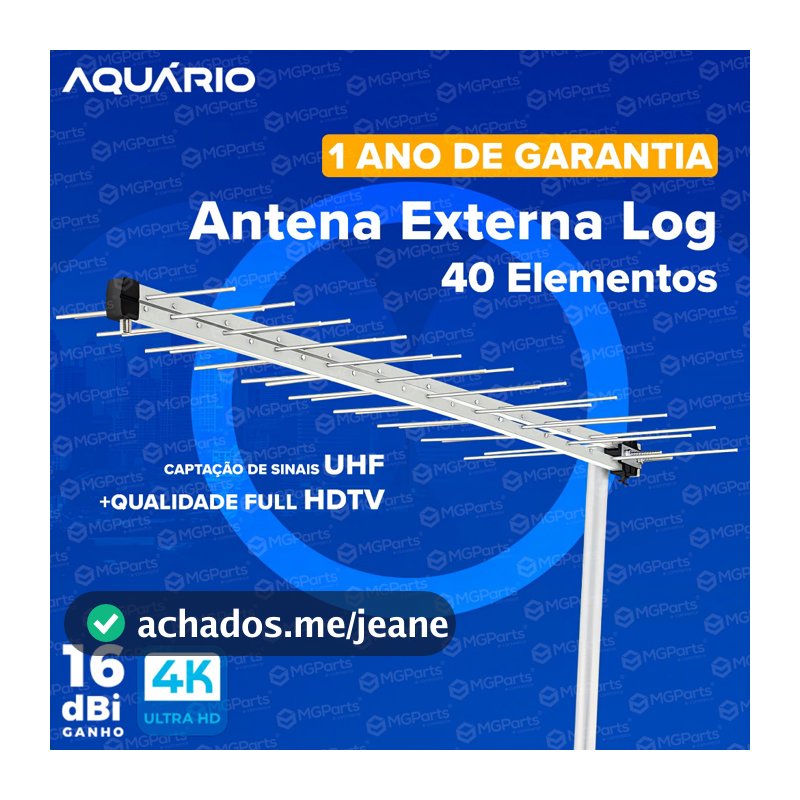 Antena Externa 40 Elementos Profissional 4k Digital Garantia 12M Filtro 4G Aquário LU-40
