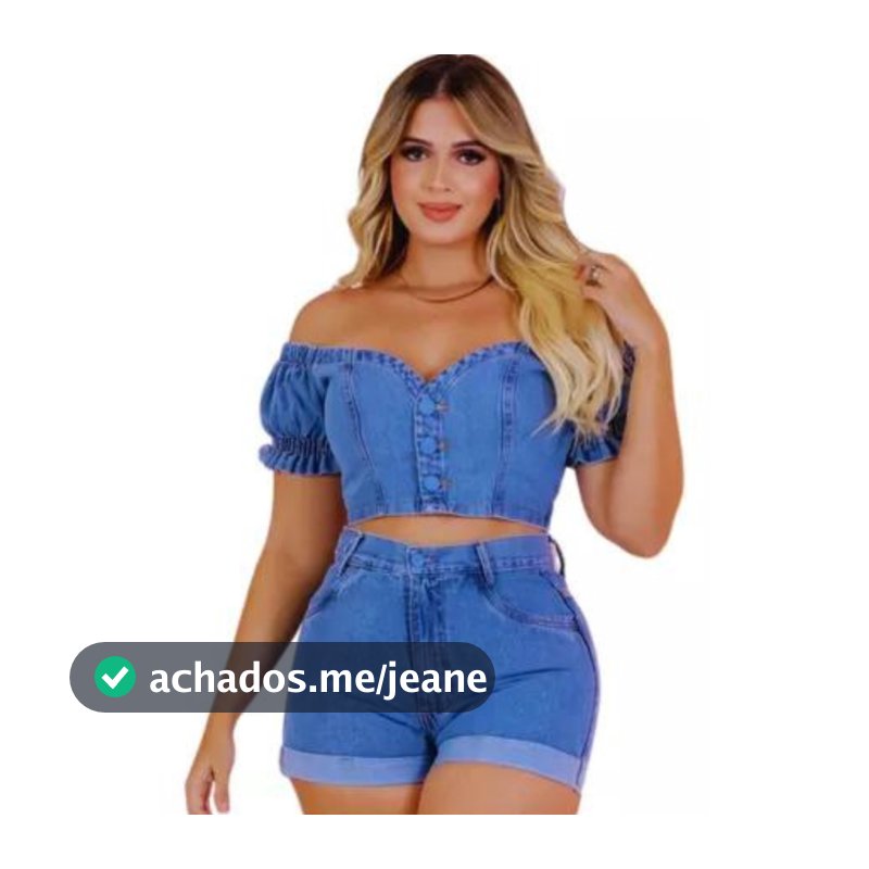 Conjunto Jeans Feminino Cropped e Short Barra Dobrada cintura alta, look moderno casual
