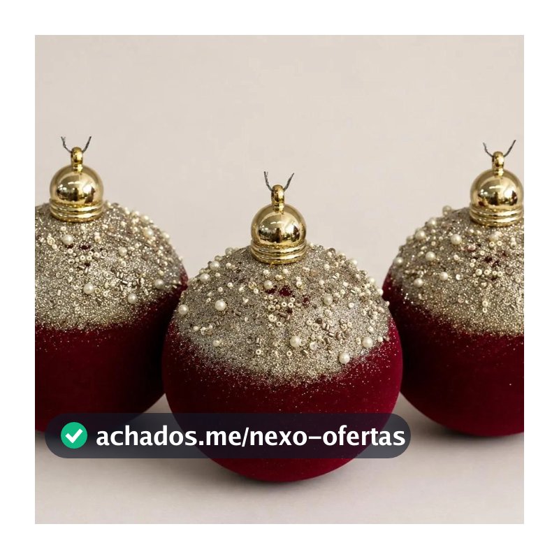 Kit 3 Unidades De Bolas  Decoração de Natal Veludo Bordô C/ Branco 8cm
