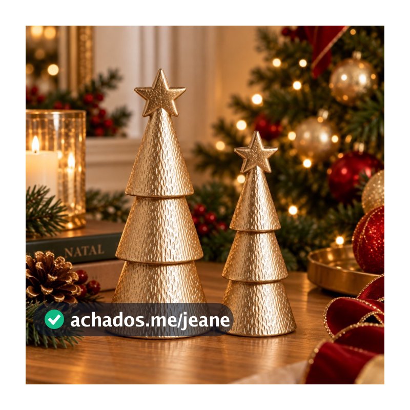 Kit 2 Árvores de Natal Douradas Decorativas Cerâmica 22,5x9cm Enfeite Natal