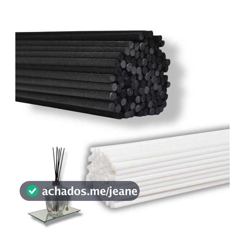 Kit 120 Varetas Difusoras Em Fibra de Algodão 4mm 25cm p/ Aromatizador Ambiente Aromaterapia Preta e Branca