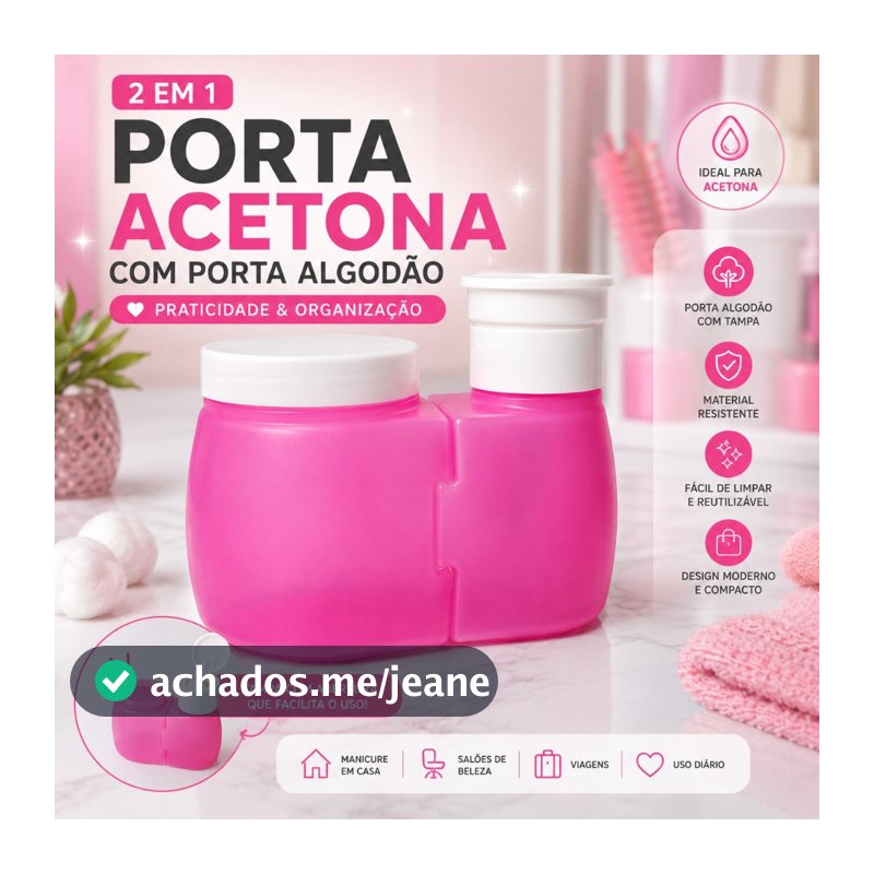 Frasco Dosador de Acetona com Porta Algodão - Kit 2 em 1 para Manicure e Pedicure