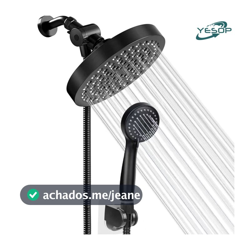 Chuveiro E Ducha Manual De Parede Com Desviador Kit Completo Cor Fosco Preto Yesop