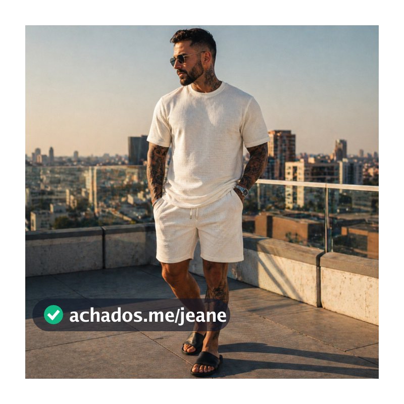Conjunto Masculino Camiseta e Bermuda Texturizado Lançamento - Tecido Premium