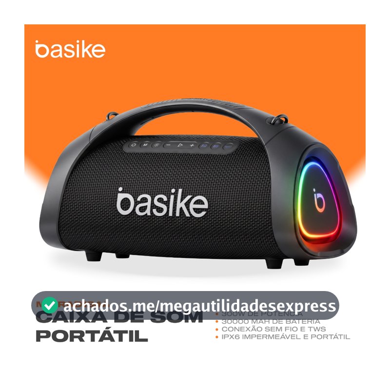 Caixa de Som Bluetooth Portátil Basike RAD134A 300W RMS Potente Bateria 30000mAh IPX6 À Prova D'água