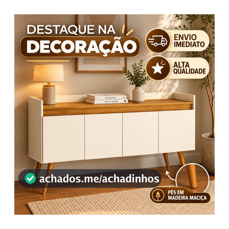 Aparador Buffet Retrô Pés Palito Em Madeira Maciça Esplanada Cantinho Do Café Recepção 2,3,4 Portas
