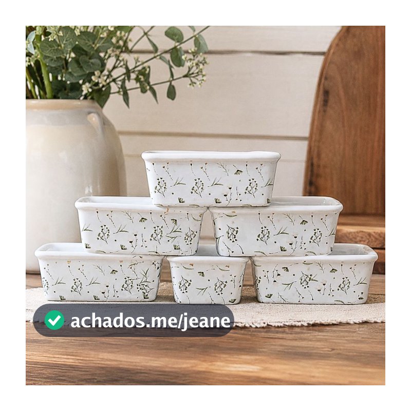 Kit 6 Tigelas Retangulares 280ml Para Sobremesa Porcelana
