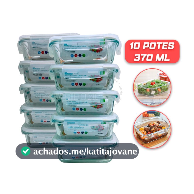 Kit 3 / 5 ou 10 Potes Vidro Hermético mantimentos marmita 370ml - Pote Hermético - Oliver Home