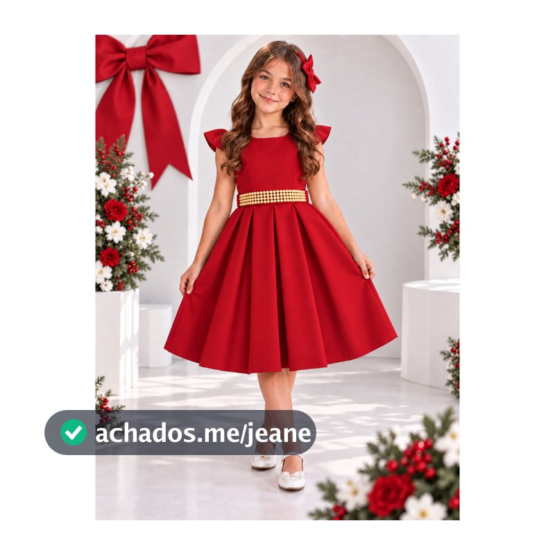 Vestido Menina Infantil Crepe Duna Saia Rodada com Babados e Laço nas Costas Festa Aniversário Casamento 4 ao 14