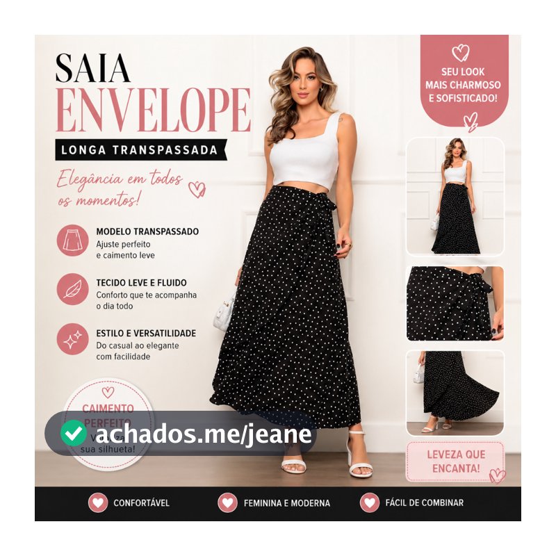 Saia Envelope Feminina Saia Transpassada Saia Envelope Longa Saia feminina Longa Saia Feminino
