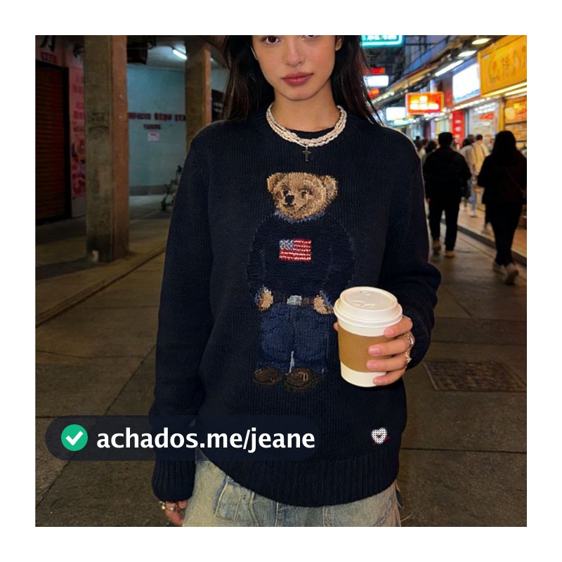 Suéter de malha RL Ralph Bear de alta qualidade para mulheres, pulôver bordado exclusivo com design versátil de gola red