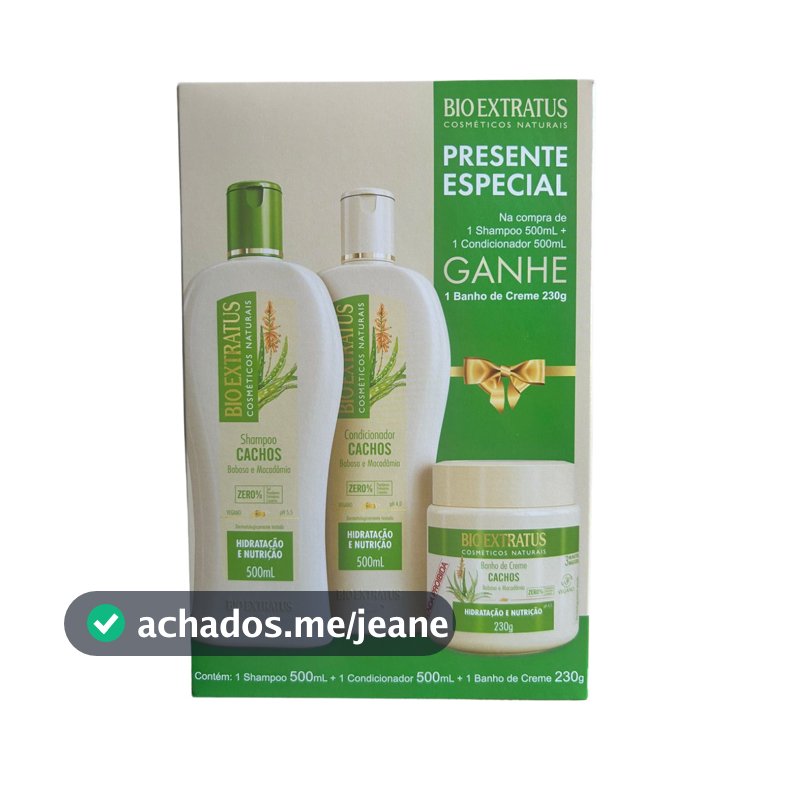 Kit Cachos Bio Extratus Shampoo 500ml + Condicionador 500ml + Banho de Creme 230g