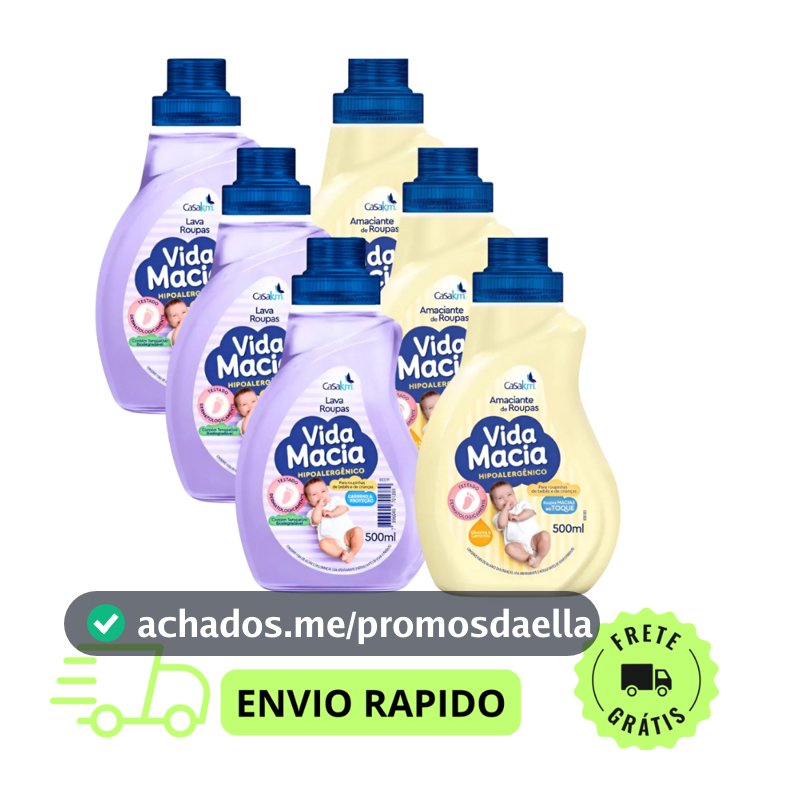 Kit Vida Macia Bebê 500ml Lava Roupas Liquido + Amaciante Camomila Ou Amendoas 500ml Cada (PROMOÇAO)