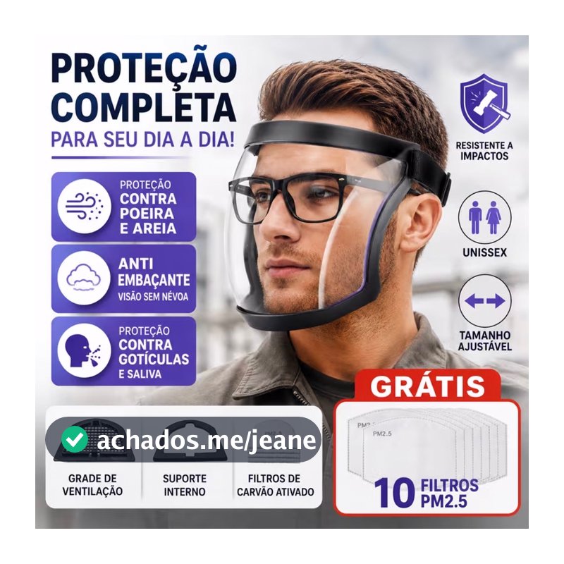 Máscara Protetora Facial Transparente EPI Protetor de Rosto para Roçadeira Esmerilhadeira Marcenaria e Jardinagem