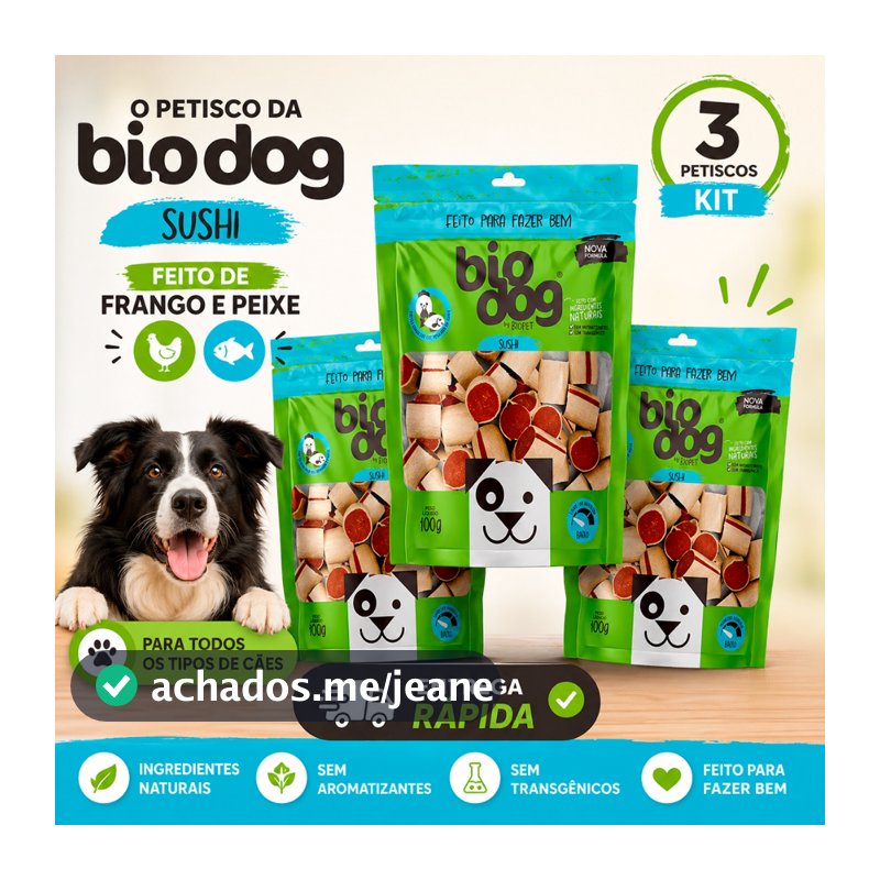 Kit 3 Bifinho Petisco Natural Snack Biscoito Cães Biodog Mordedor Gourmet Sushi
