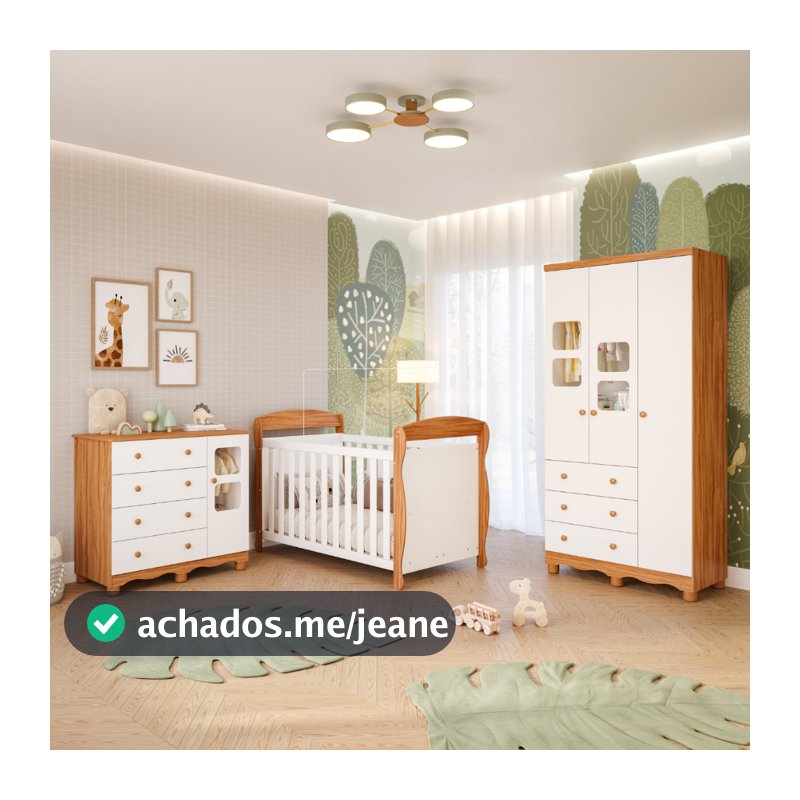 Quarto Bebê Completo 100%MDF Berço Americano Marquesa 3 em 1 Guarda Roupa 3 Portas Cômoda Uli