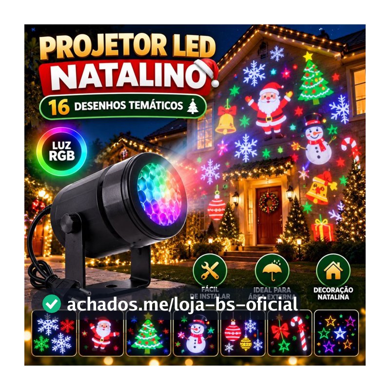 Projetor LED Natalino 16 Desenhos de Natal Luzes Decoração Natalinos Projeção 3D Casa Jardim Festas Parede