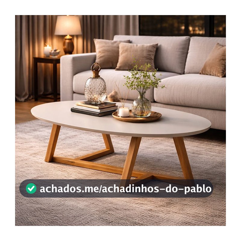 Mesinha De Centro De Sala Classic Oval Pés De Madeira Maciça