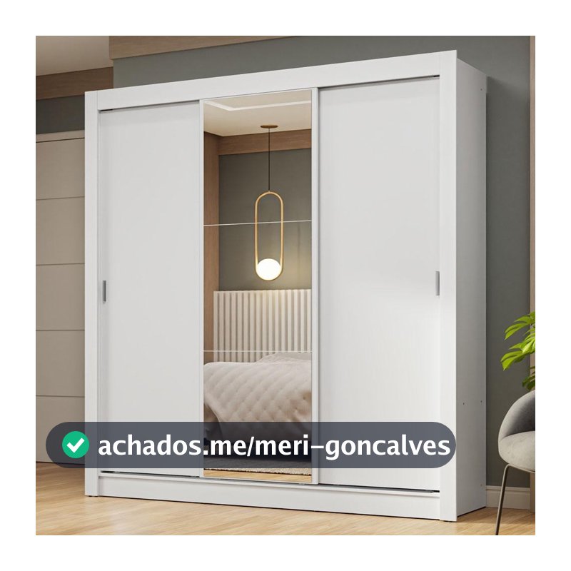 Guarda-Roupa Casal 3 Portas de Correr com Espelho Branco Nobre Madesa
