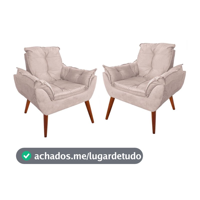 Kit 02 Poltrona Opala Decorativa Sala Quarta Suede Premium Várias Cores Para Amamentação, Recepção