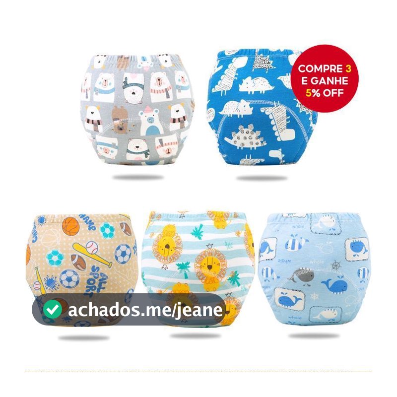 Conjunto de calças para bebês 5pcs/3pcs, em algodão puro, impermeável, lavável, com bolsos para fraldas, unissex.
