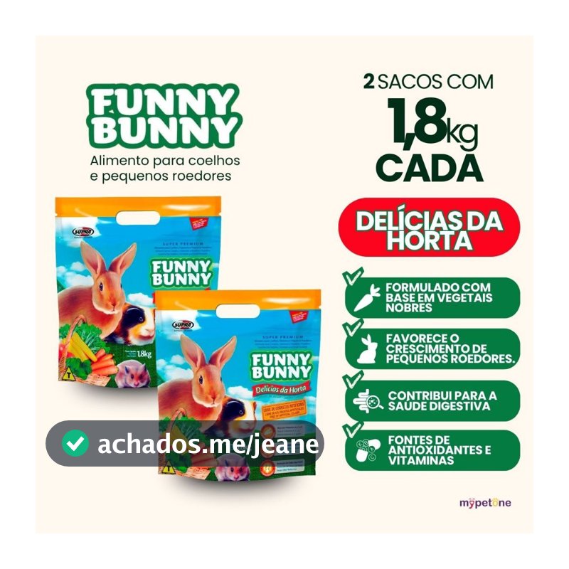 Ração Funny Bunny 1,8KG Delicias Da Horta Hamster Porquinho da India Coelho Funny Bunny
