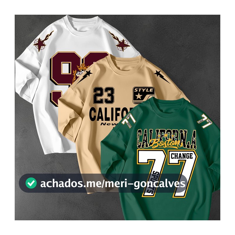 Kit 3 Camiseta Streetwear Estampa California 77 Unissex 100% Algodão Fio 30.1 Casual Top Envio Imediato