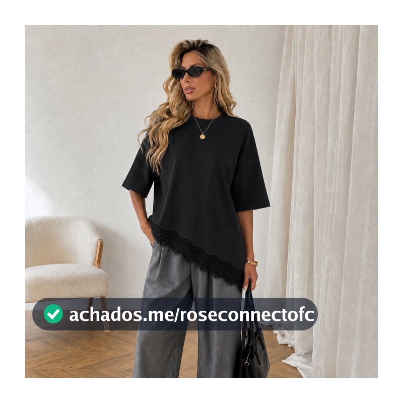 BLUSA FEMININA OVERSIZED DE RENDA BLUSA ASSIMÉTRICA BLUSA FEMININA ESTILOSA T SHIRT FEMININA ALGODÃO