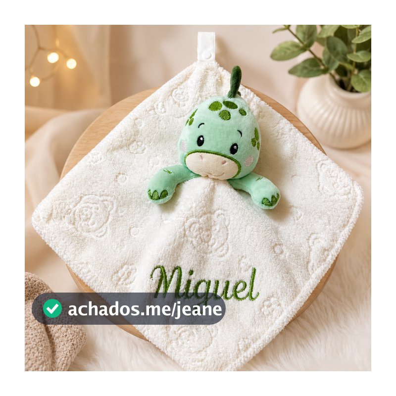 Naninha Bebê Dino Personalizada com Nome Bordado Plush Macio Antialérgica Presente Infantil Conforto
