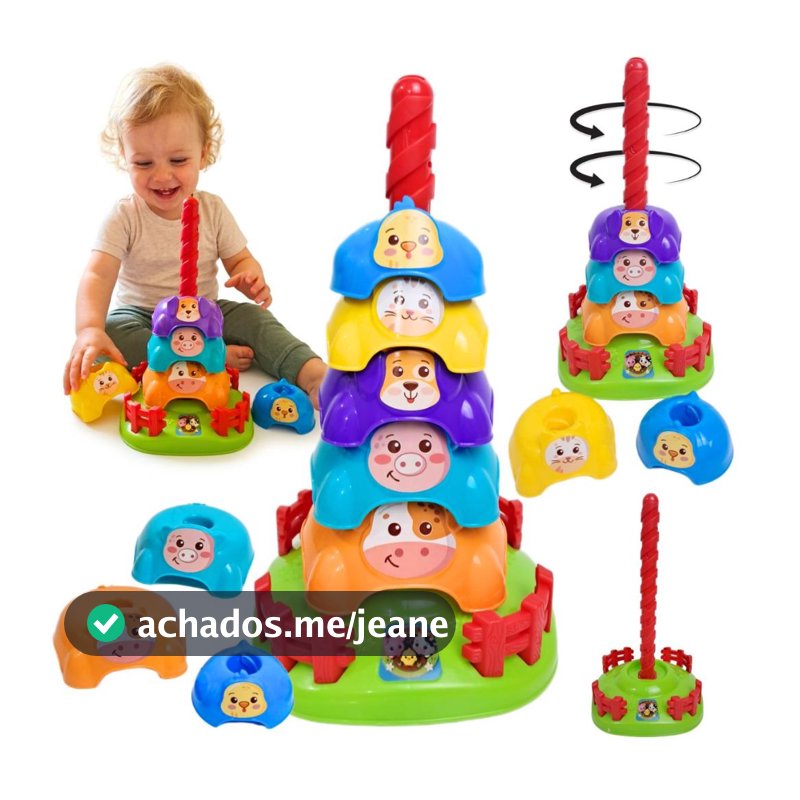 Brinquedo Educativo Infantil Empilhar Torre Gira Gira 1 Ano 6 Peças