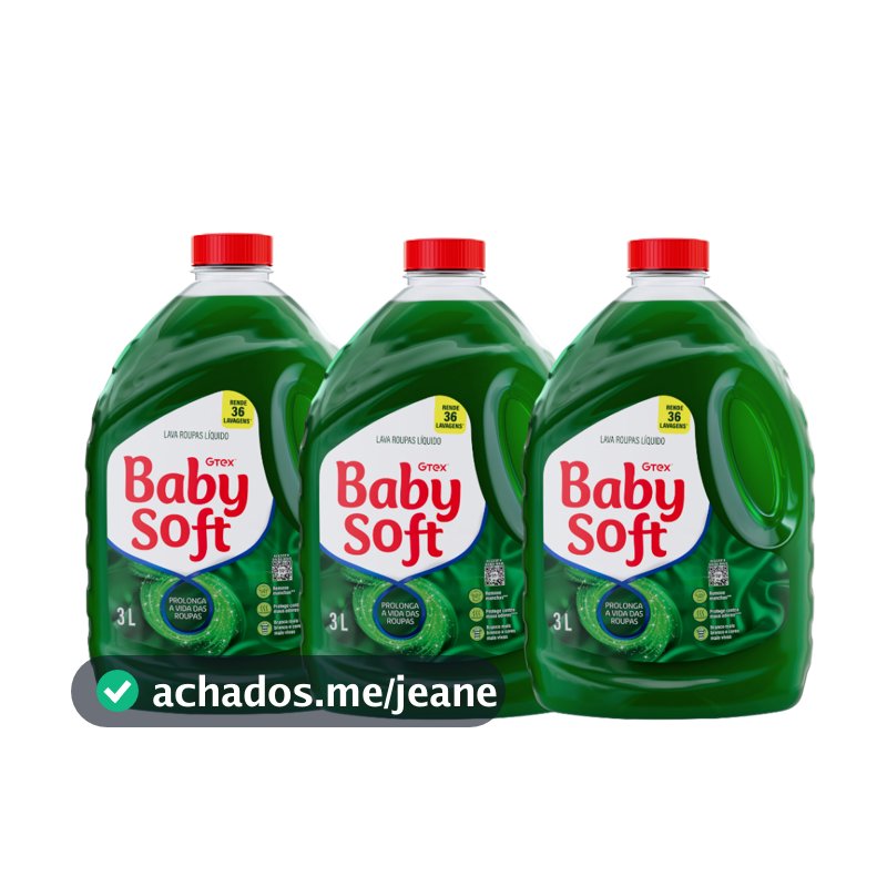 Kit 3 Lava Roupas Líquido Baby Soft Total Max Verde - 3L