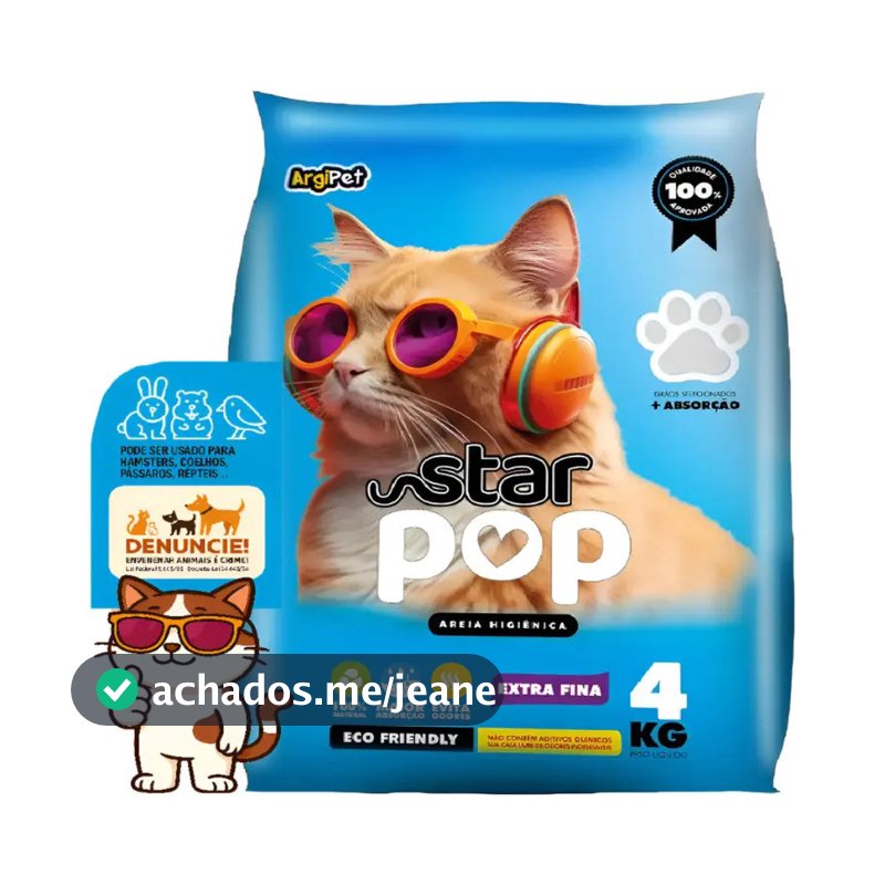 Areia Sanitária Mimo Cat Star Pop Extra Fina/Tradicional 4kg