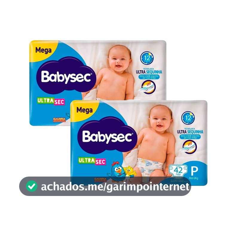 Kit 2 Fralda Babysec Ultrasec Tamanho P Pacote Mega 42 Unidades Descartáveis