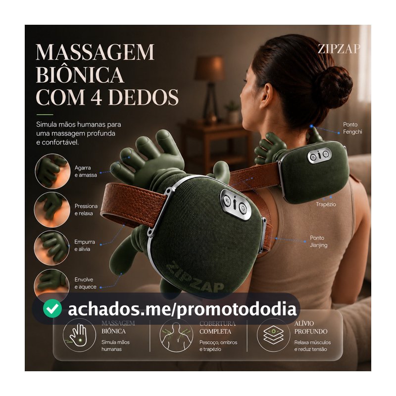 Massageador Elétrico Pescoço e Ombros 4 Dedos com Aquecimento Sem Fio ZIPZAP