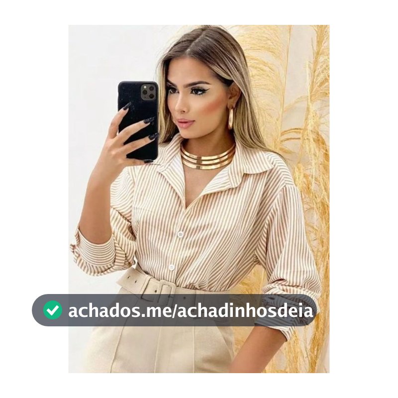 Camisa social feminina manga longa de listrado com bortao super modas