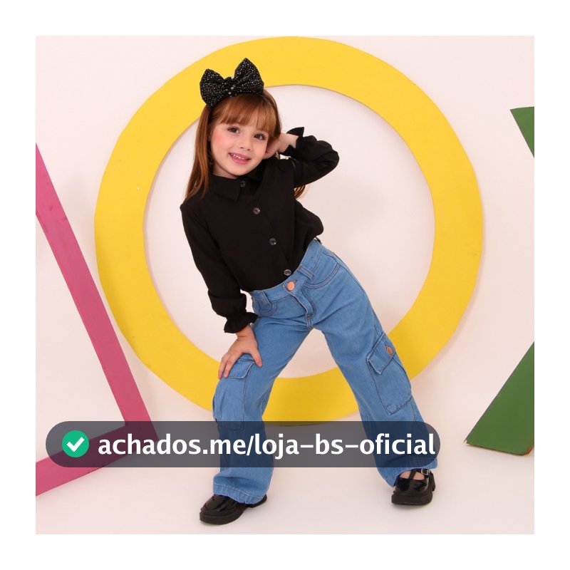 Calça Cargo Wid Leg Infantil Juvenil Crianca Calca Boca Larga Ajuste Lateral Moda Bolsa Jeans 100%