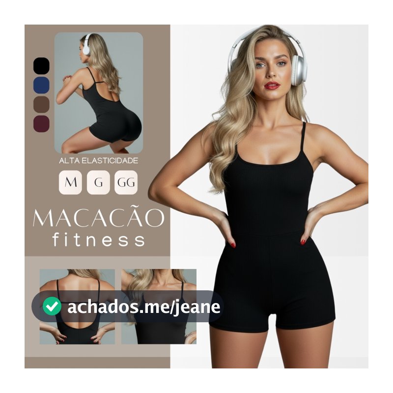Macaquinho Feminino Fitness Top Alça Suplex Academia Modelador Costas Nua Macacão Curto Zero Transparência M, G, GG