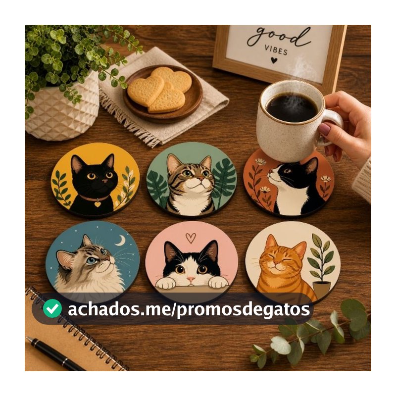 Kit 6 Porta Copos MDF 9cm Decorativos – Proteção para Mesa | Temas Praia, Cachorro, Gato e Fazenda