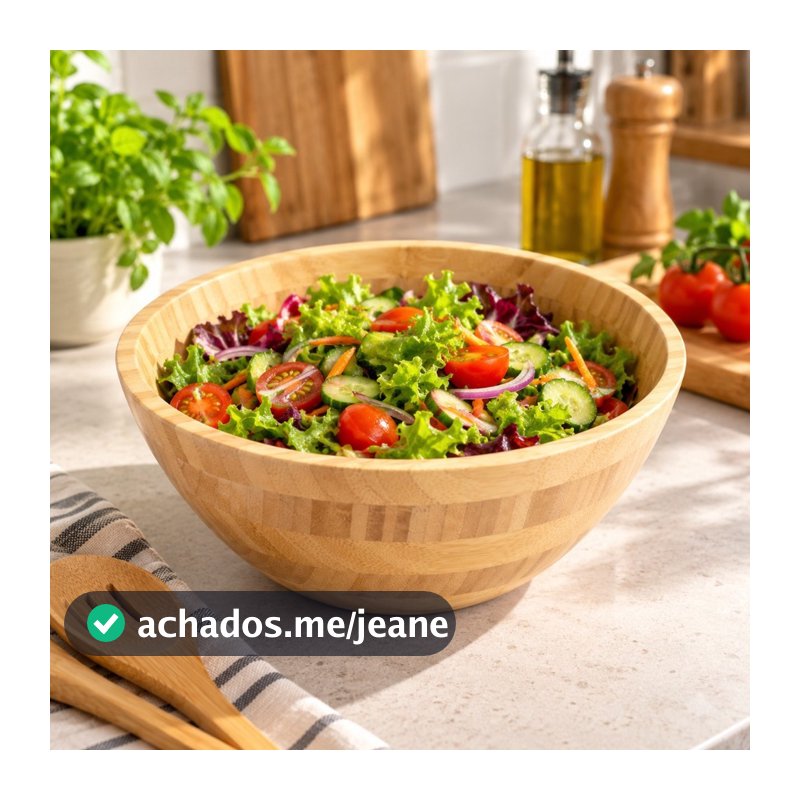 Saladeira de Bambu 25cm Natural de Alta Qualidade – Tigela Redonda para Saladas e Frutas - Lavável