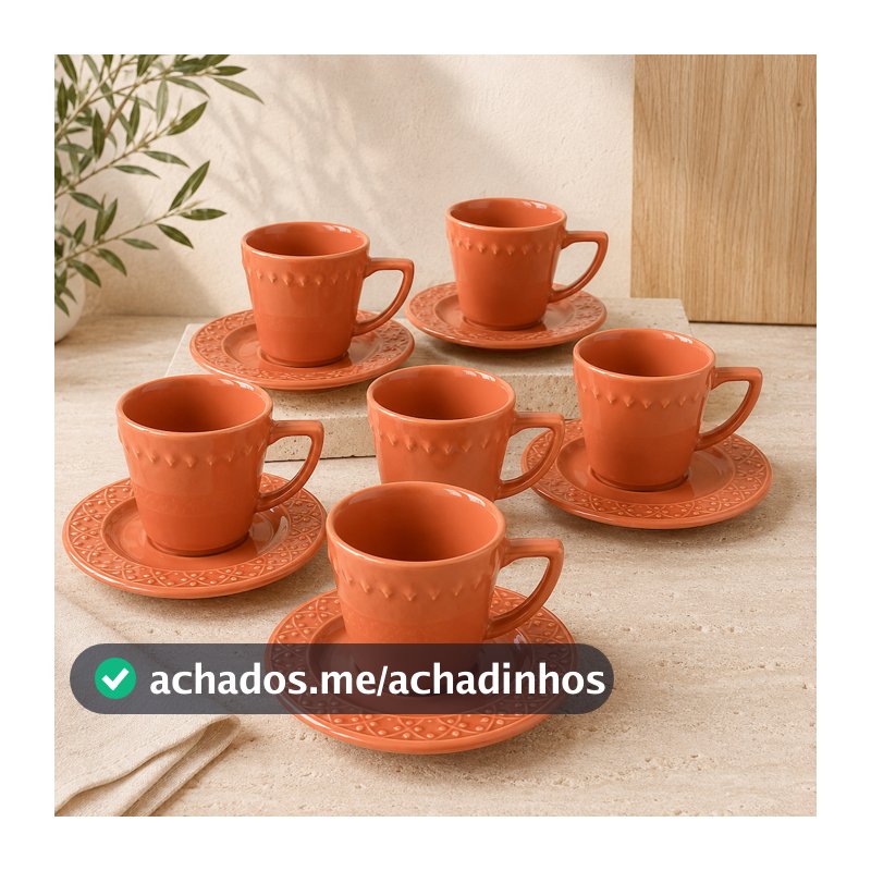 Jogo de xicara com pires Chá Café Damasco Oxford Porcelana 12 peças