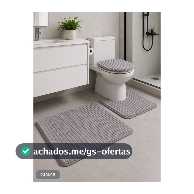 Tapete para Banheiro Canelado kit com 3 peças Antiderrapante Super Soft 3 Peças Algodão Pelúcia