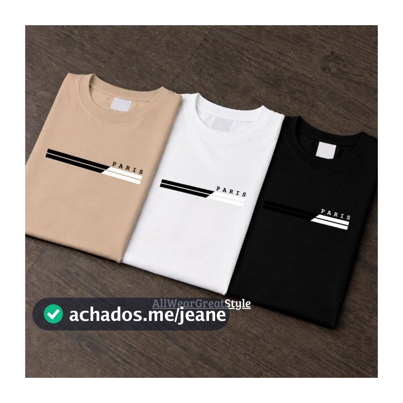 Kit 3 Camisas Masculinas Estampado Paris 100% Algodão Premium Conforto Moda Casual Minimalista