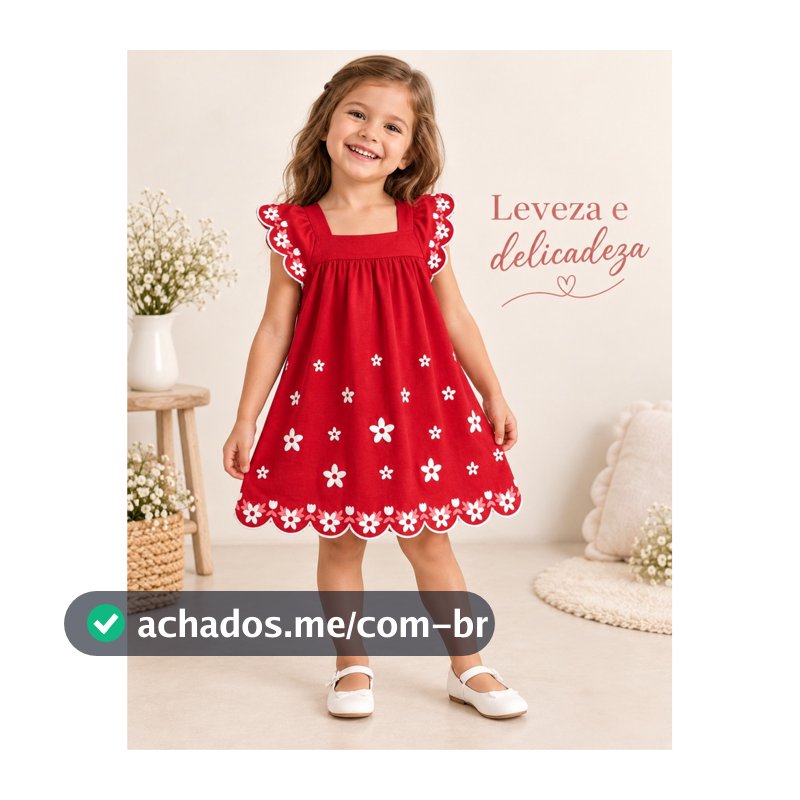 Vestido Infantil Kyly Menina Verão Cotton Floral Vermelho Natal Festa Kyly 1002296