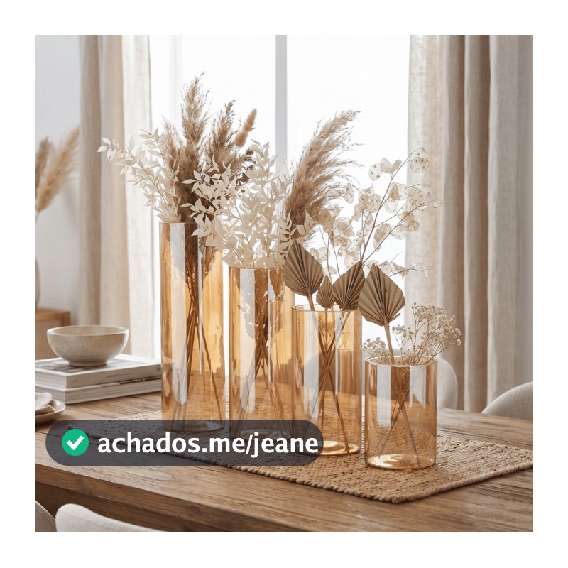 Vaso Cilindro de Vidro Âmbar Decorativo Luxo arranjos deFlores de Velas e Decoração de Salas e Festas