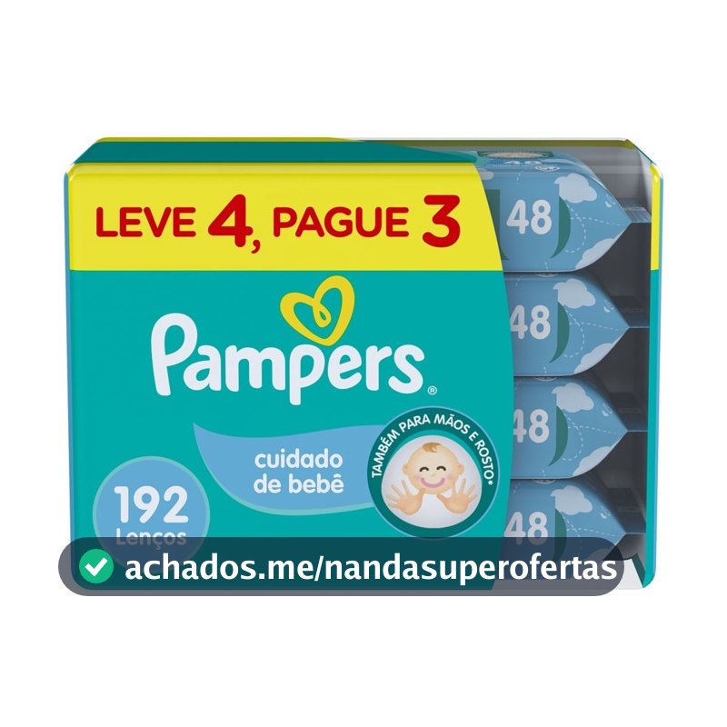 Lenços Umedecidos Pampers Cuidado de Bebê 192 Unidades Leve 4 Pague 3