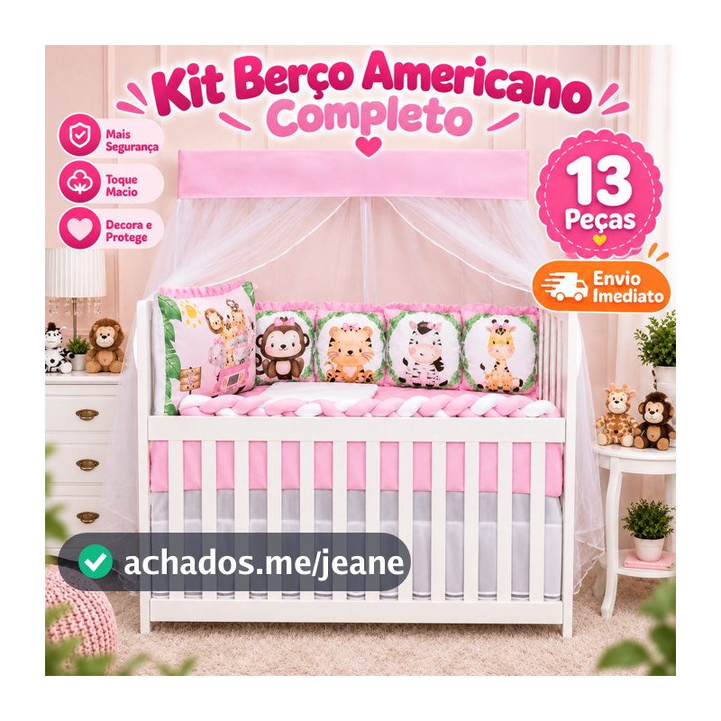 Kit Enxoval De Berço Completo Safari 13 Peças Quarto Do Bebê Menina e Menino