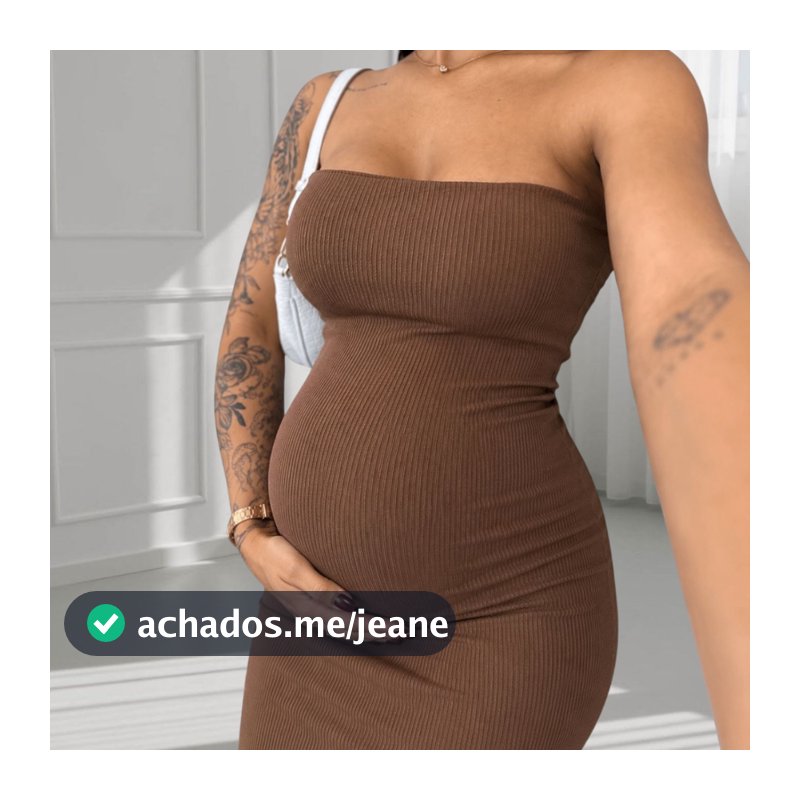 Vestido Midi Gestante Tomara Que Caia Anarruga Canelado Tubinho Justo Confortável
