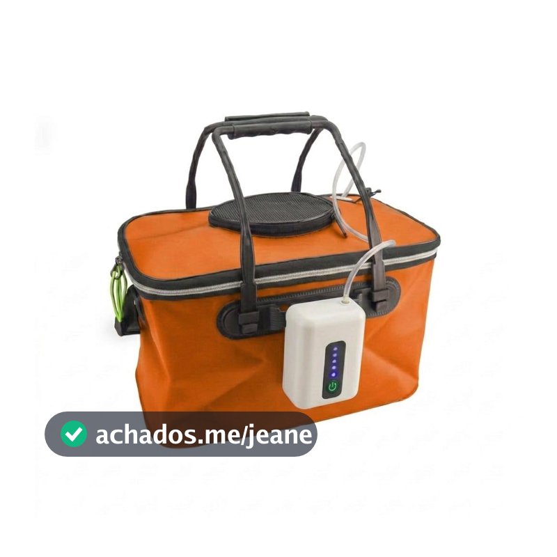 kit Bolsa Viveiro Pesca Isca Viva 35cm + Oxigenador Compressor USB Recarregável 12h